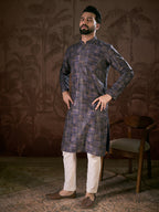 Men Violet Silk Blend Abstract Printed Straight Kurta-MKU1909