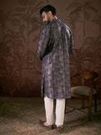 Men Violet Silk Blend Abstract Printed Straight Kurta-MKU1909