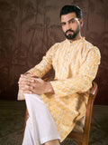 Men White Silk Blend Ethnic Motifs Printed Straight Kurta-MKU1914