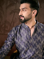 Men Violet Silk Blend Chevron Printed Straight Kurta-MKU1917
