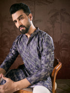 Men Violet Silk Blend Chevron Printed Straight Kurta-MKU1917