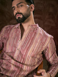 Men Mauve Silk Blend Floral Printed Straight Kurta-MKU1919