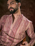 Men Mauve Silk Blend Floral Printed Straight Kurta-MKU1919