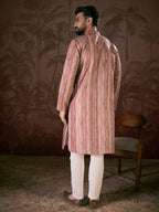 Men Mauve Silk Blend Floral Printed Straight Kurta-MKU1919
