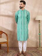 Men Green Silk Blend Floral Printed Straight Kurta-MKU1920