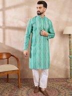 Men Green Silk Blend Floral Printed Straight Kurta-MKU1920