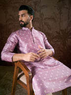 Men Lavender Silk Blend Floral Printed Straight Kurta-MKU1922