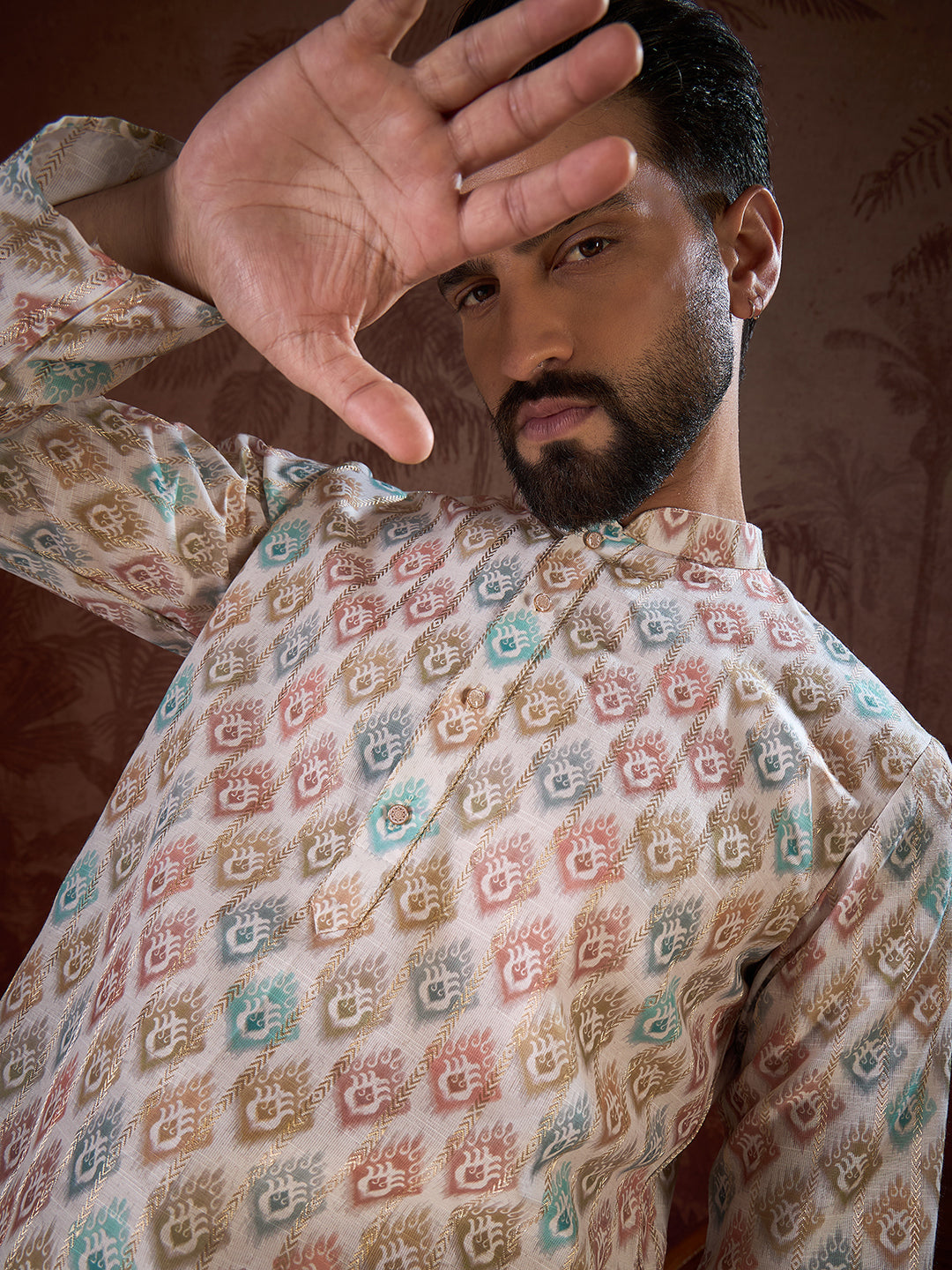 Men White Silk Blend Ethnic Motifs Printed Straight Kurta-MKU1924