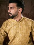 Men Mustard Silk Blend Ethnic Motifs Printed Straight Kurta-MKU1926