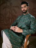 Men Sea Green Silk Blend Ethnic Motifs Printed Straight Kurta-MKU1927