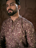Men Mauve Silk Blend Floral Printed Straight Kurta-MKU1932