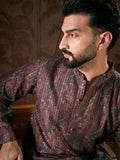 Men Purple Silk Blend Ethnic Motifs Printed Straight Kurta-MKU1941