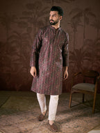 Men Purple Silk Blend Ethnic Motifs Printed Straight Kurta-MKU1941