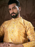 Men Yellow Silk Blend Floral Printed Straight Kurta-MKU1948