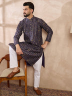 Men Violet Silk Blend Ethnic Motifs Printed Straight Kurta-MKU1954