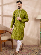 Men Green Viscose Rayon Chevron Printed Straight Kurta-MKU1965