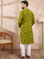 Men Green Viscose Rayon Chevron Printed Straight Kurta-MKU1965