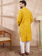 Men Yellow Viscose Rayon Chevron Printed Straight Kurta-MKU1966