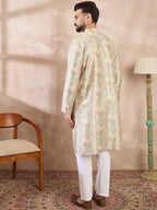 Men Green Silk Blend Floral Printed Straight Kurta-MKU1968