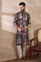 Black Silk Blend Printed Mandarin Collar Straight Kurta MKU1977