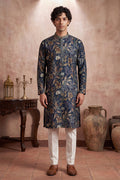 Blue Modal Floral Printed Calf Length Straight Regular Kurta MKU1978
