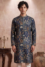 Blue Modal Floral Printed Calf Length Straight Regular Kurta MKU1978