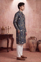 Blue Modal Floral Printed Calf Length Straight Regular Kurta MKU1978