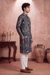 Blue Modal Floral Printed Calf Length Straight Regular Kurta MKU1978