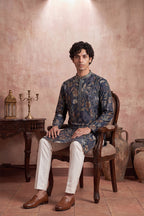 Blue Modal Floral Printed Calf Length Straight Regular Kurta MKU1978