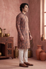 Grey Modal Floral Printed Calf Length Straight Regular Kurta With Trouser MKSET1980