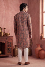 Grey Modal Floral Printed Calf Length Straight Regular Kurta With Trouser MKSET1980