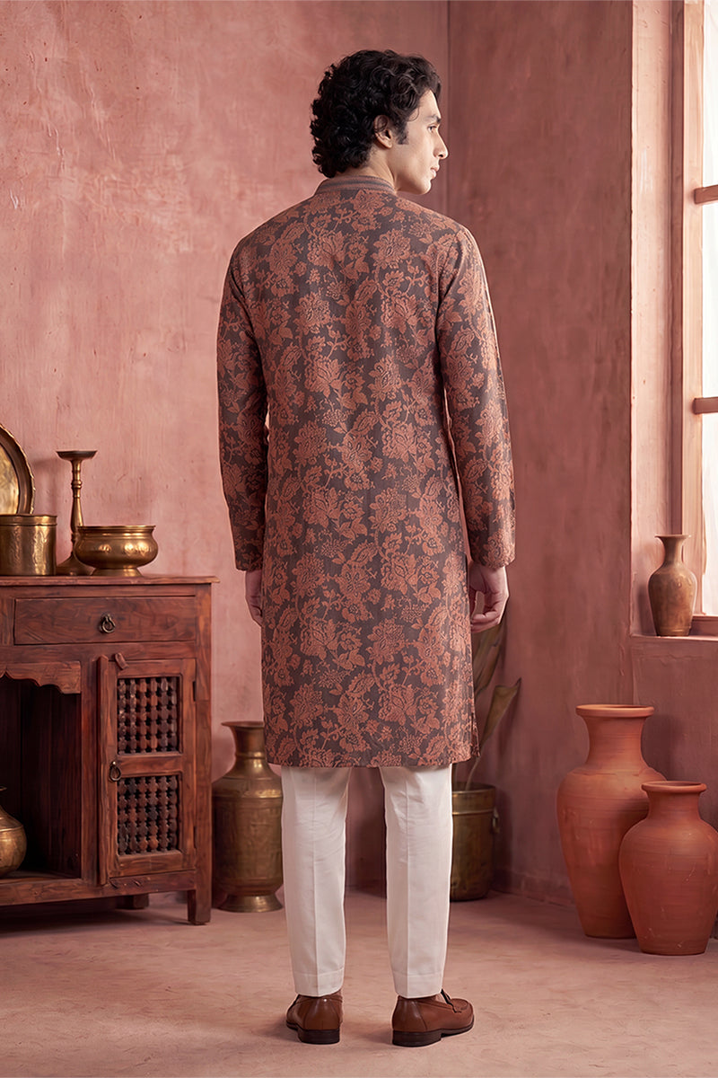 Grey Modal Floral Printed Calf Length Straight Regular Kurta MKU1980