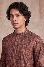 Grey Modal Floral Printed Calf Length Straight Regular Kurta With Trouser MKSET1980