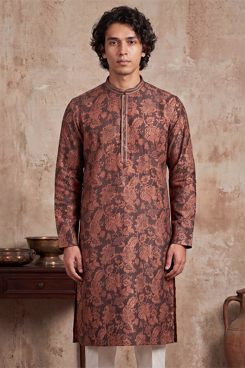 Grey Modal Floral Printed Calf Length Straight Regular Kurta With Trouser MKSET1980
