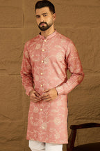 Peach Viscose Rayon Embroidered Mandarin Collar Straight Kurta MKU1989