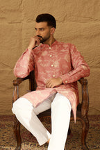 Peach Viscose Rayon Embroidered Mandarin Collar Straight Kurta MKU1989