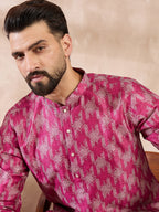 Men Pink Silk Blend Abstract Printed Straight Kurta-MKU1994