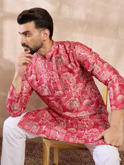 Men Pink Silk Blend Abstract Printed Straight Kurta-MKU1995