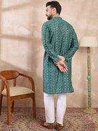 Men Green Silk Blend Ethnic Motifs Printed Straight Kurta-MKU1996