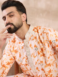 Men Orange Silk Blend Solid Embroidered Straight Kurta-MKU2002