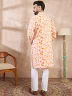 Men Orange Silk Blend Solid Embroidered Straight Kurta-MKU2002