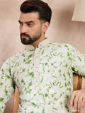 Men Green Silk Blend Solid Embroidered Straight Kurta-MKU2003