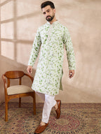 Men Green Silk Blend Solid Embroidered Straight Kurta-MKU2003