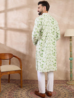 Men Green Silk Blend Solid Embroidered Straight Kurta-MKU2003