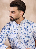 Men Blue Silk Blend Solid Embroidered Straight Kurta-MKU2004