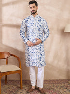 Men Blue Silk Blend Solid Embroidered Straight Kurta-MKU2004