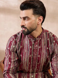 Men Maroon Silk Blend Abstract Printed Straight Kurta-MKU2006