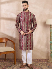 Men Maroon Silk Blend Abstract Printed Straight Kurta-MKU2006