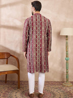Men Maroon Silk Blend Abstract Printed Straight Kurta-MKU2006