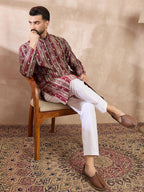 Men Maroon Silk Blend Abstract Printed Straight Kurta-MKU2006